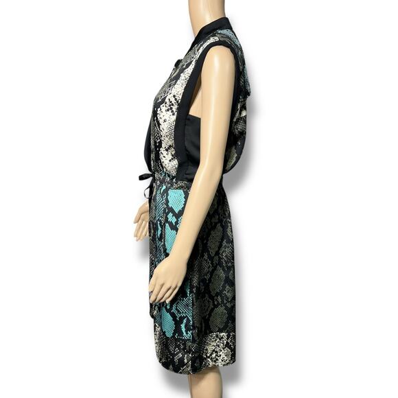 Kenneth Cole New York Womens Blouson Dress Snakeskin Print Black Teal Medium - Picture 9 of 16